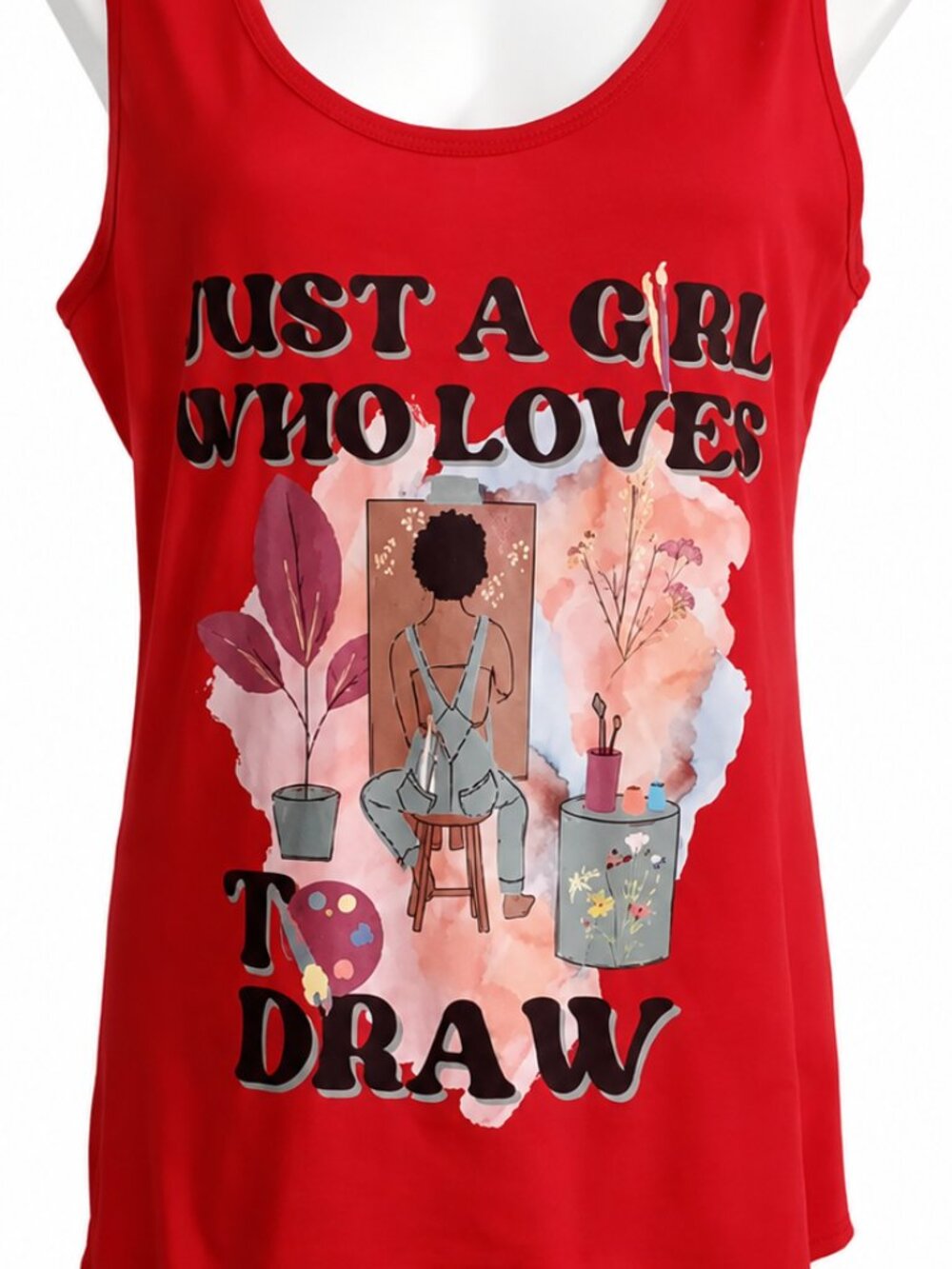 NWT large red tank top for Artists. Just a Girl Who Loves to Draw. Summer top
